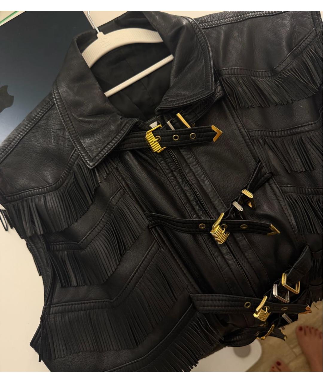 VERSACE Черная кожаная куртка, фото 3