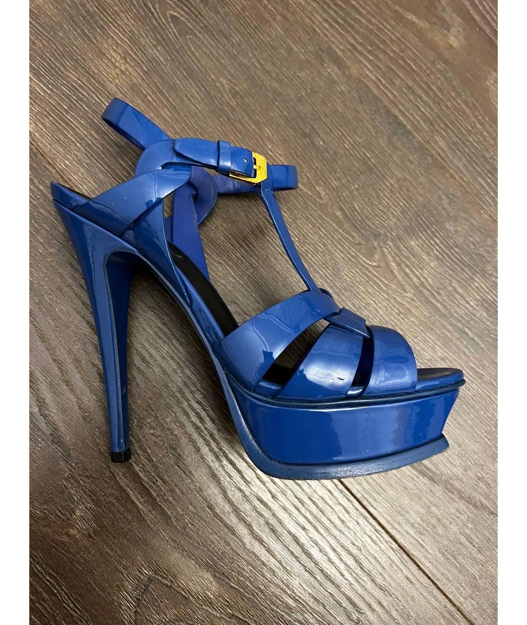 SAINT LAURENT Синие босоножки из лакированной кожи, фото 8