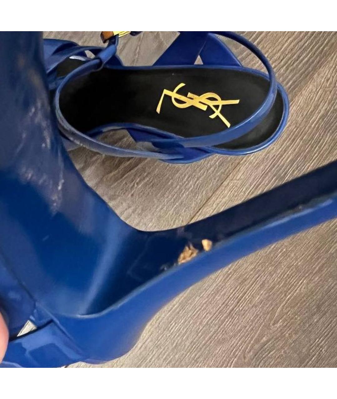 SAINT LAURENT Синие босоножки из лакированной кожи, фото 7
