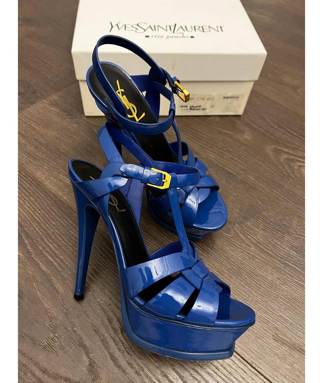 SAINT LAURENT Синие босоножки из лакированной кожи, фото 6