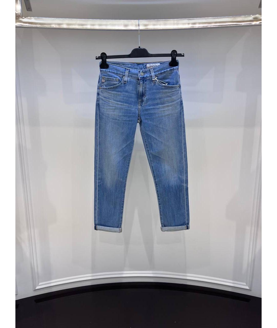 AG JEANS Синие хлопковые джинсы слим, фото 4