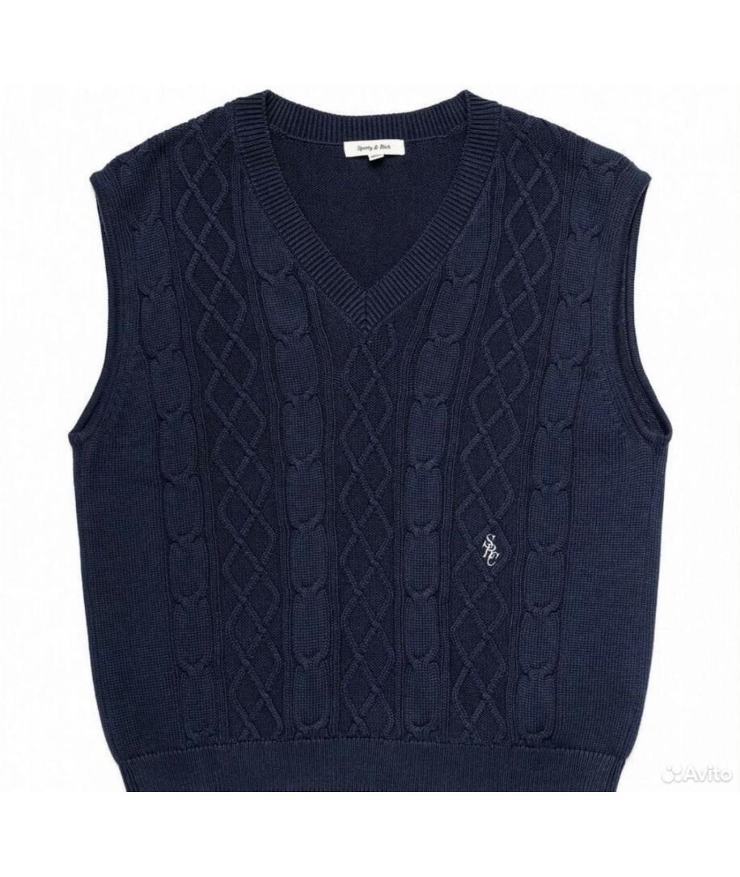 SPORTY AND RICH Темно-синяя хлопковая жилетка, фото 6
