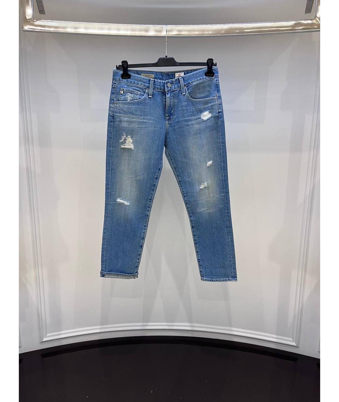 AG JEANS Синие хлопковые джинсы слим, фото 4