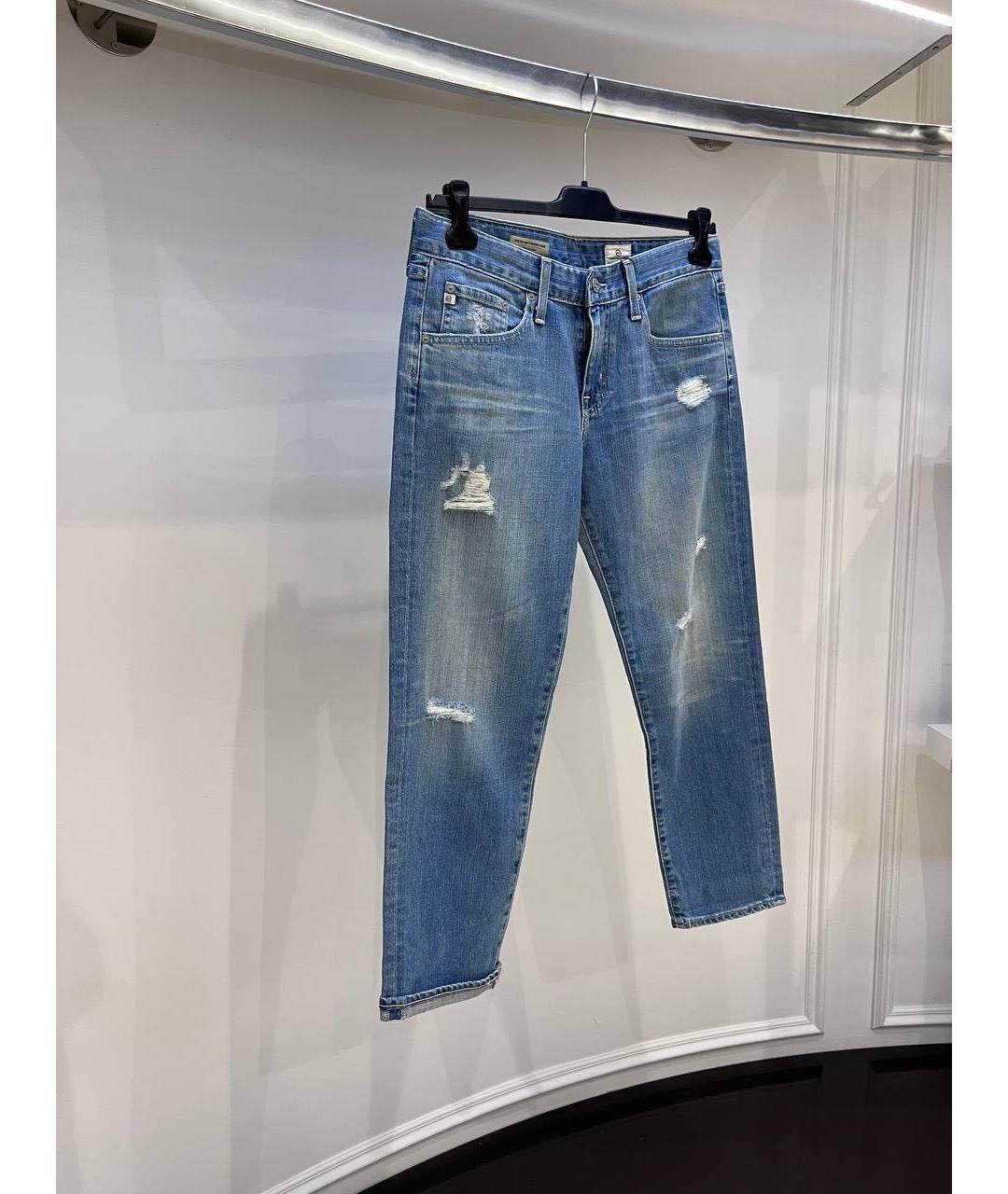 AG JEANS Синие хлопковые джинсы слим, фото 3