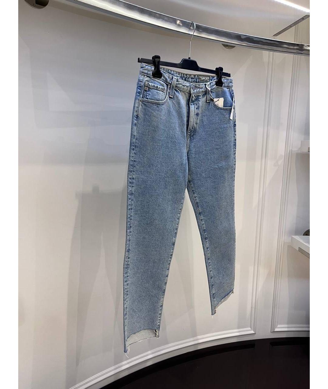 AG JEANS Голубые хлопковые прямые джинсы, фото 3