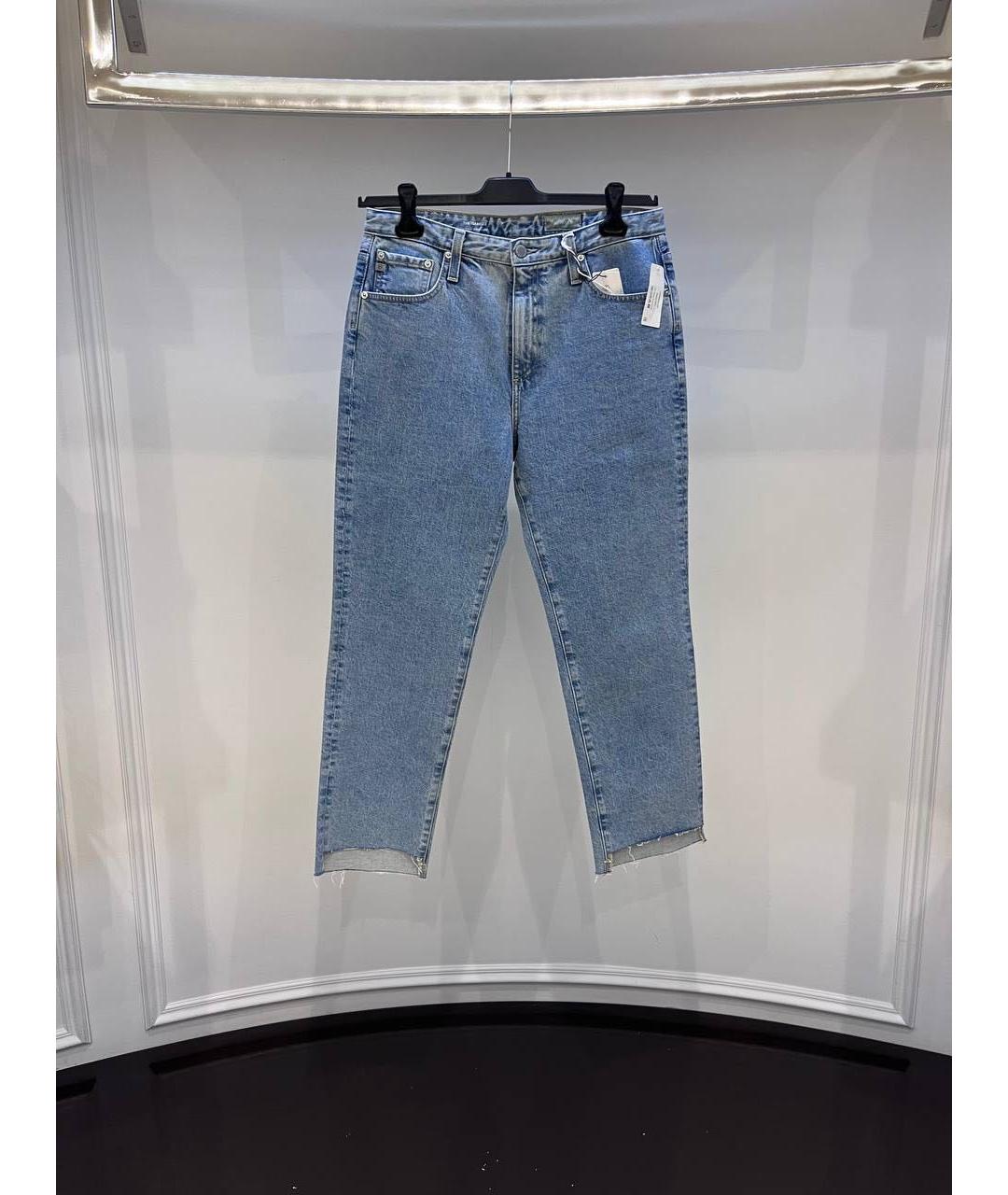 AG JEANS Голубые хлопковые прямые джинсы, фото 4