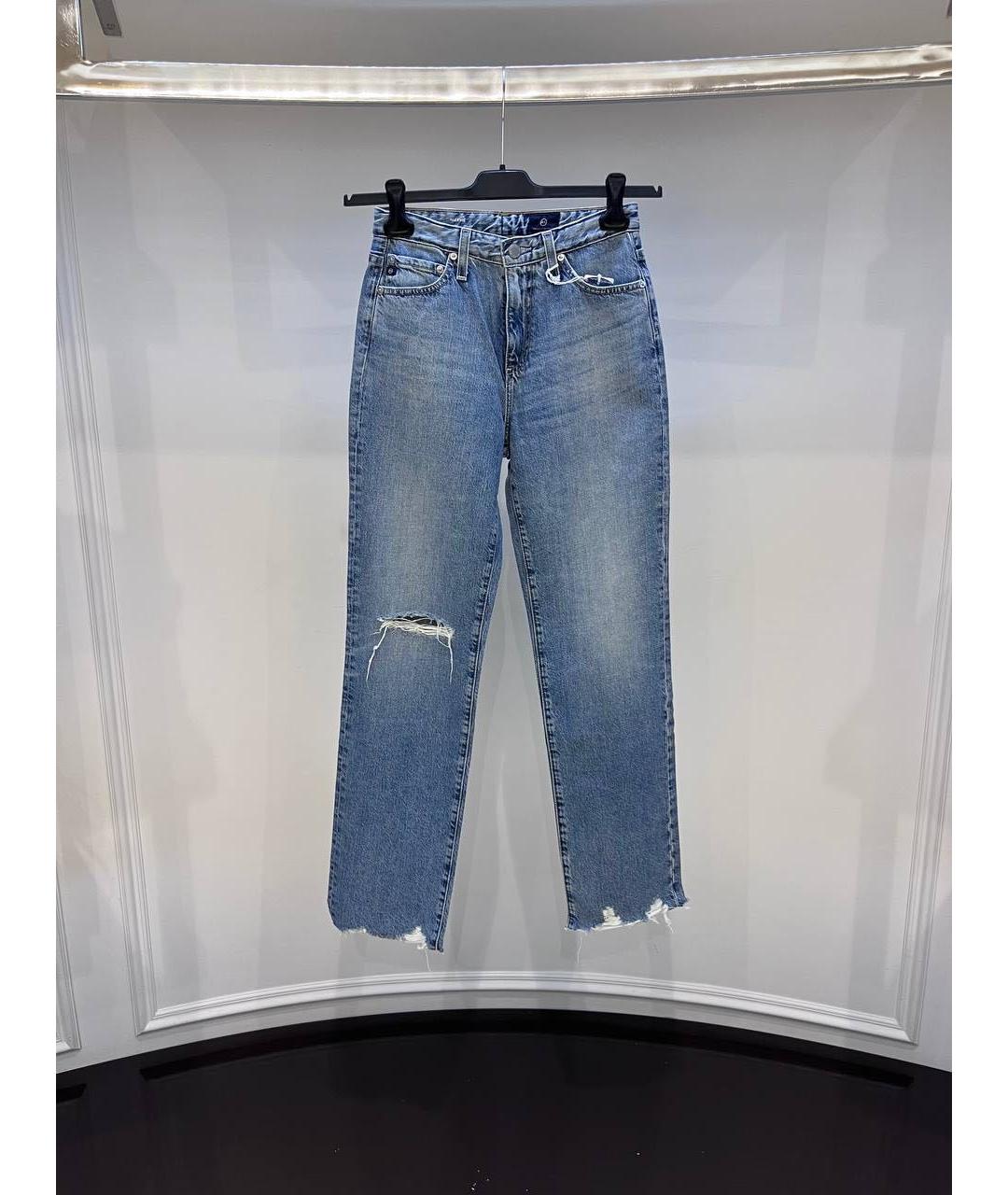 AG JEANS Голубые хлопковые прямые джинсы, фото 4