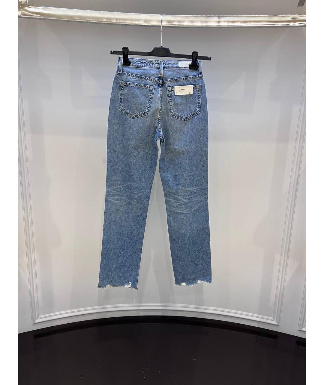 AG JEANS Голубые хлопковые прямые джинсы, фото 2