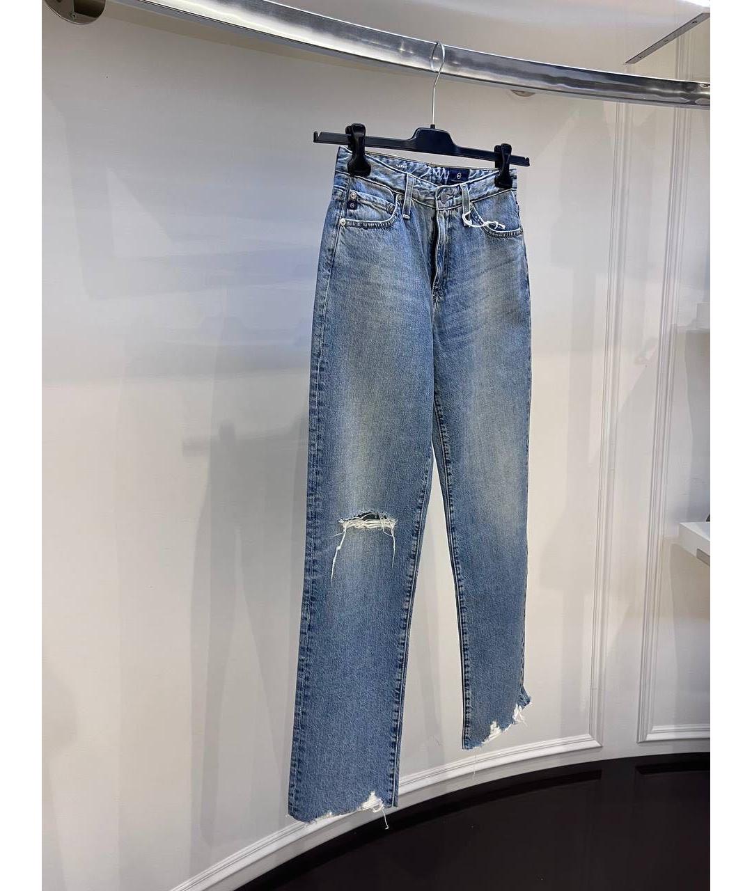 AG JEANS Голубые хлопковые прямые джинсы, фото 3