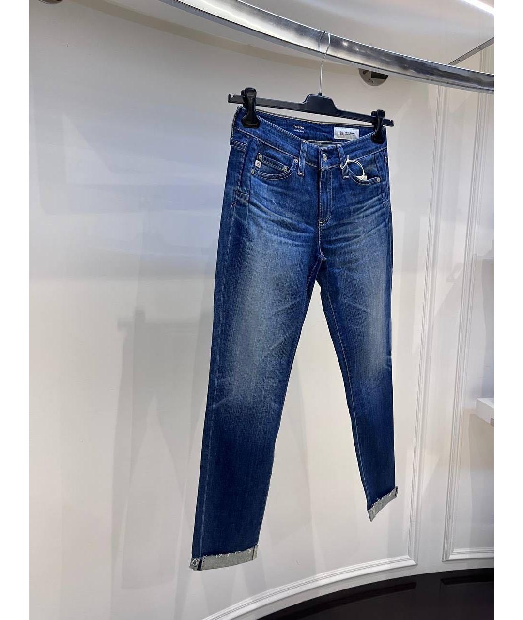 AG JEANS Синие хлопковые джинсы слим, фото 3