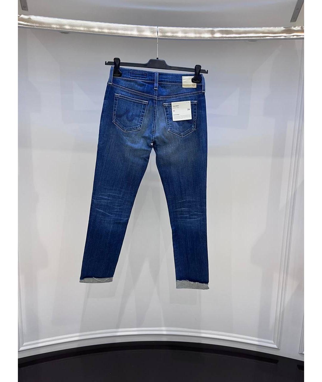 AG JEANS Синие хлопковые джинсы слим, фото 2