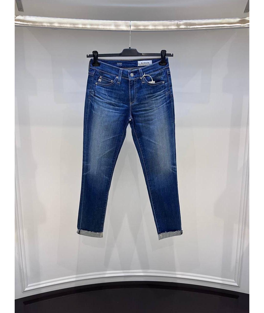 AG JEANS Синие хлопковые джинсы слим, фото 4