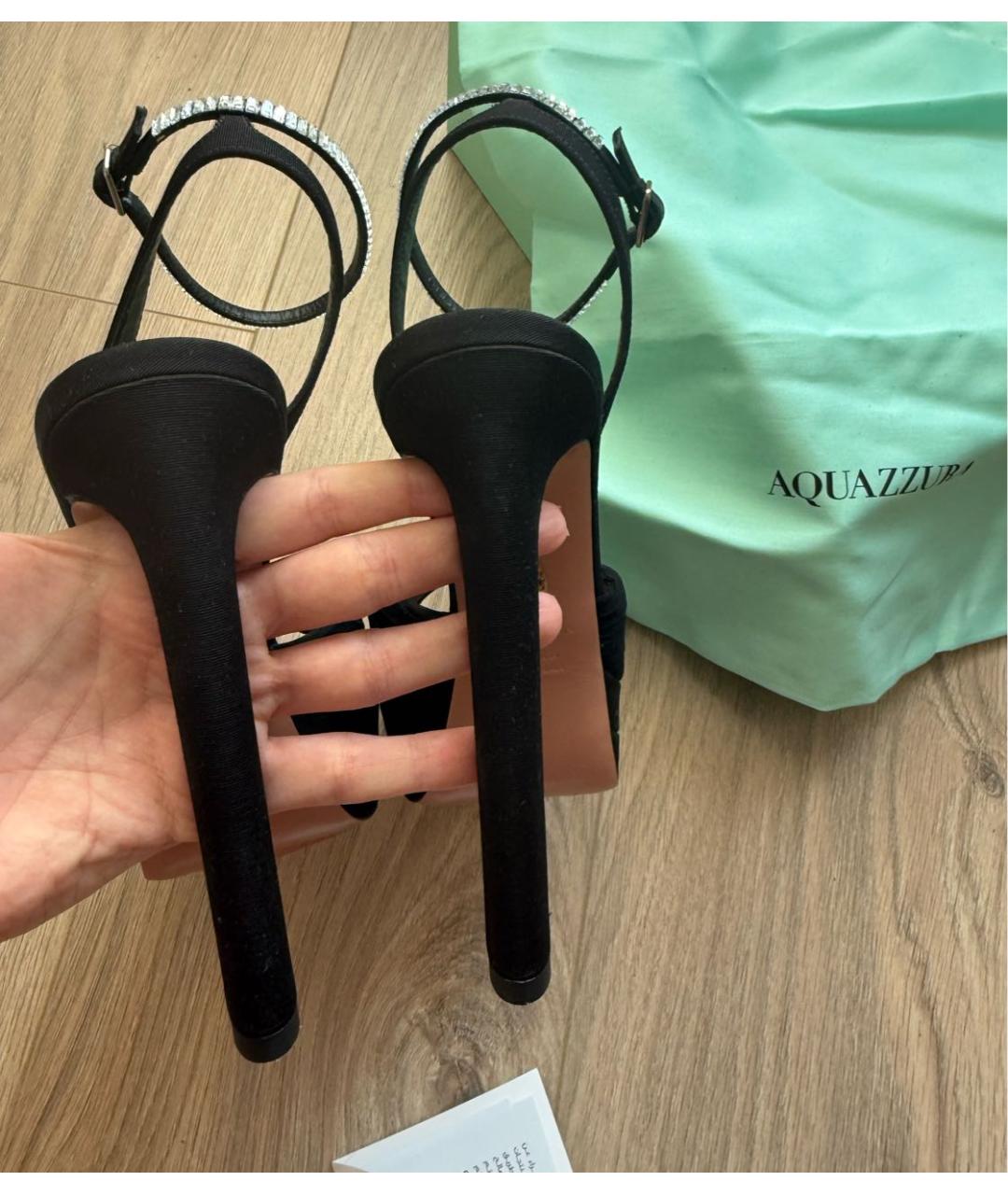 AQUAZZURA Черные текстильные босоножки, фото 4