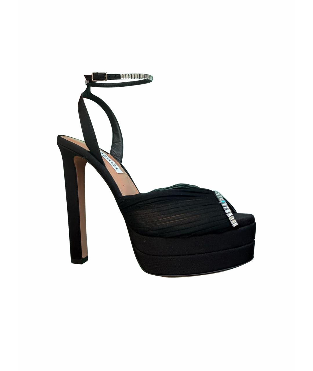 AQUAZZURA Черные текстильные босоножки, фото 1