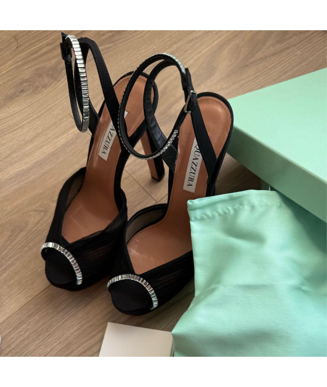 AQUAZZURA Черные текстильные босоножки, фото 3