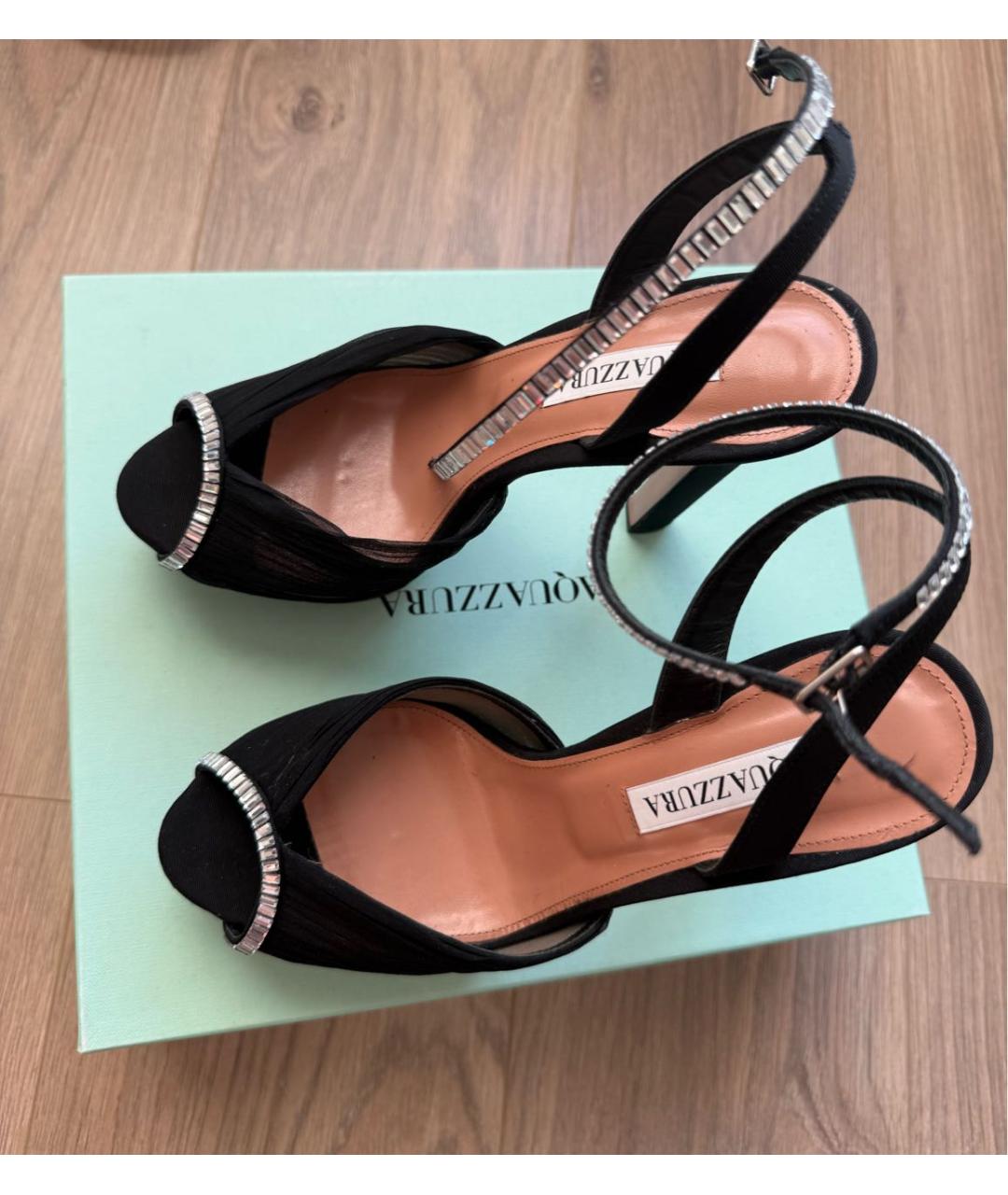 AQUAZZURA Черные текстильные босоножки, фото 2