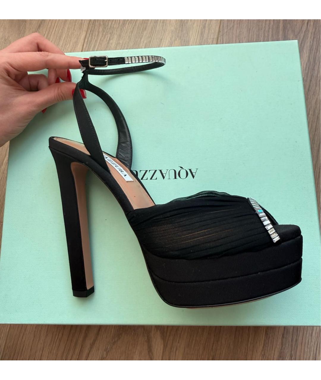 AQUAZZURA Черные текстильные босоножки, фото 8