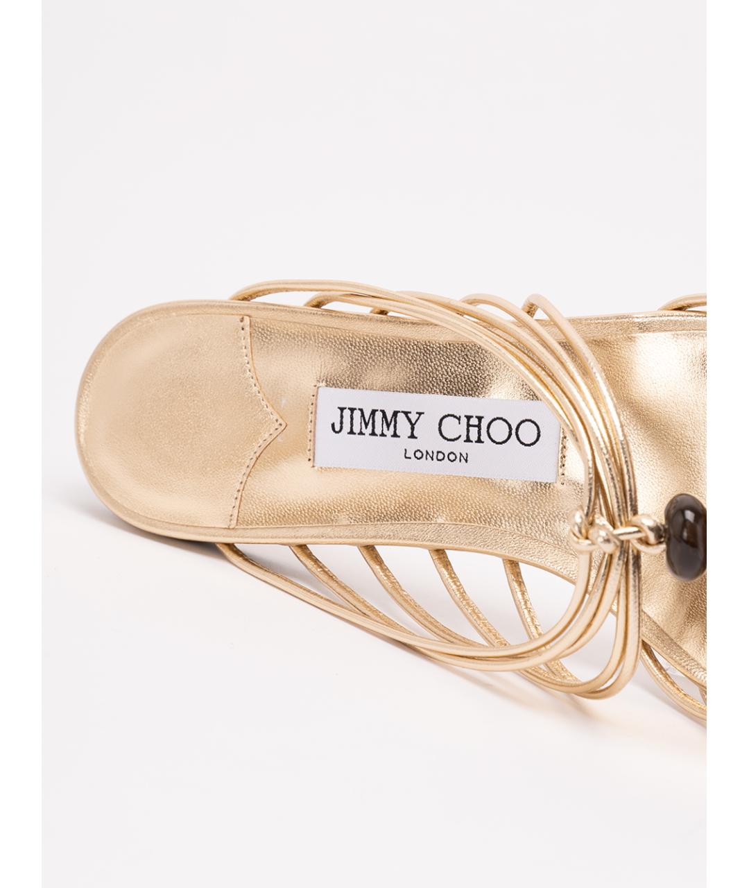 JIMMY CHOO Золотые кожаные сандалии, фото 6