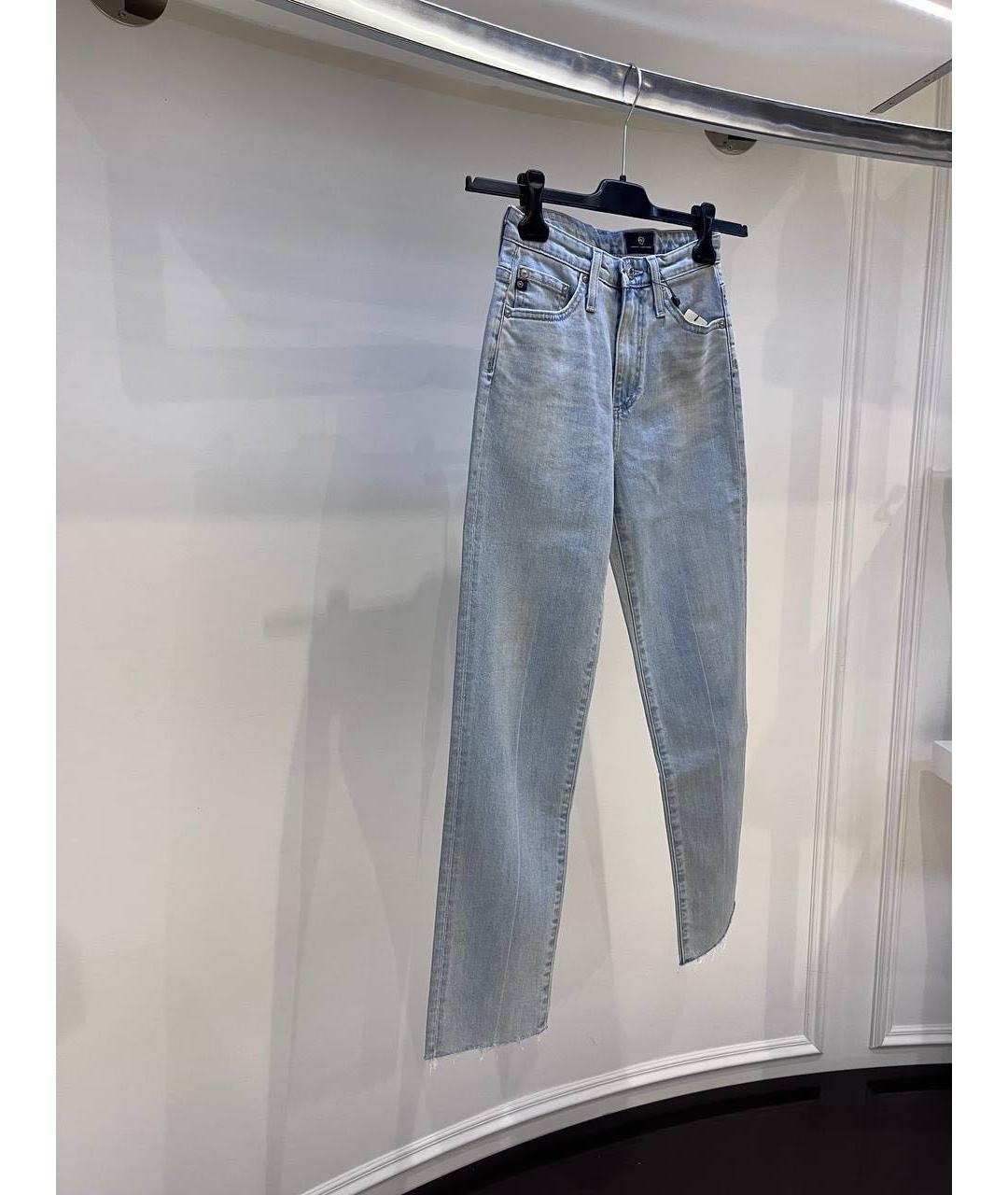AG JEANS Голубые хлопковые джинсы слим, фото 3