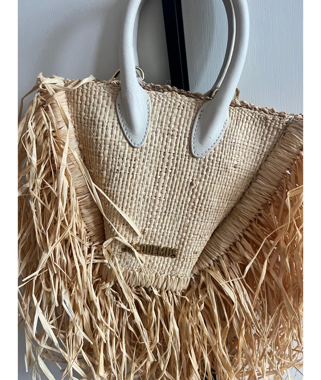 JACQUEMUS Бежевая плетеная сумка через плечо, фото 2
