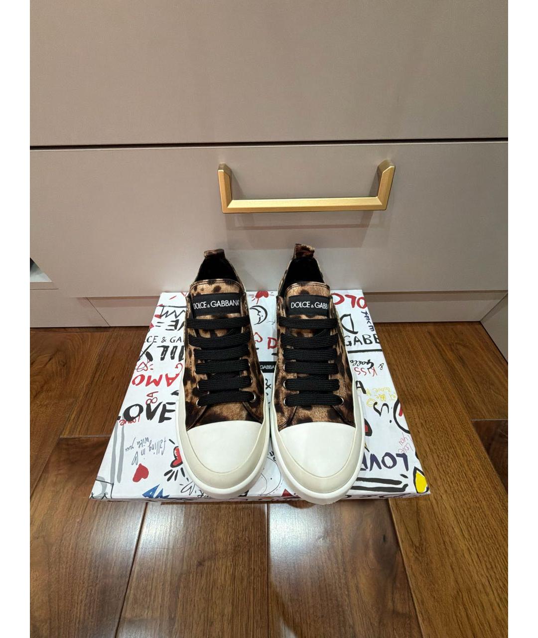 DOLCE&GABBANA Коричневые текстильные кеды, фото 2