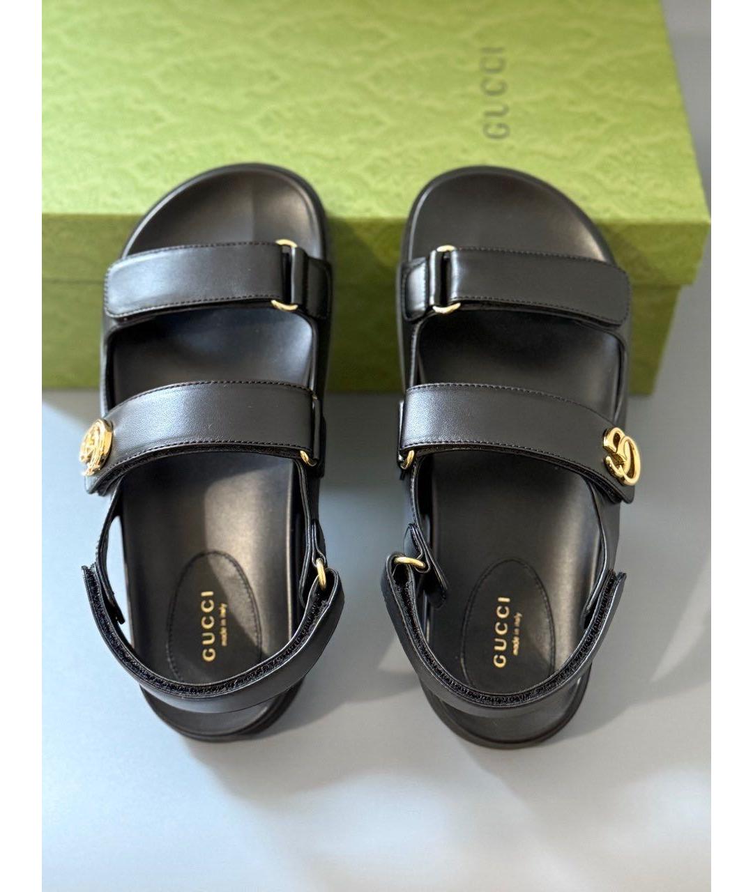 GUCCI Черные кожаные сандалии, фото 2
