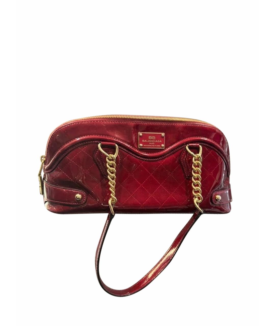 BALENCIAGA Красная сумка с короткими ручками из лакированной кожи, фото 1