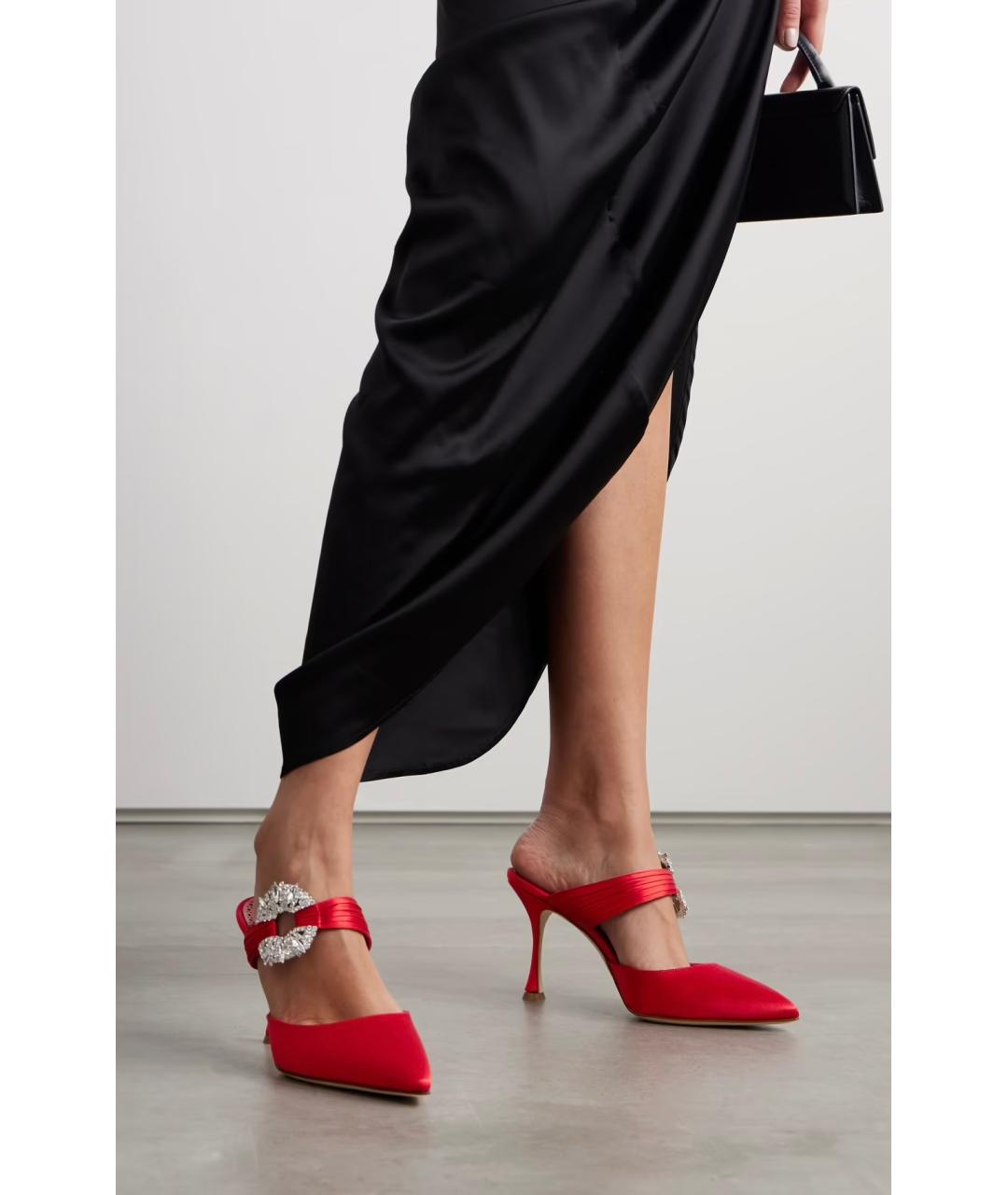 MANOLO BLAHNIK Красные текстильные мюли, фото 2