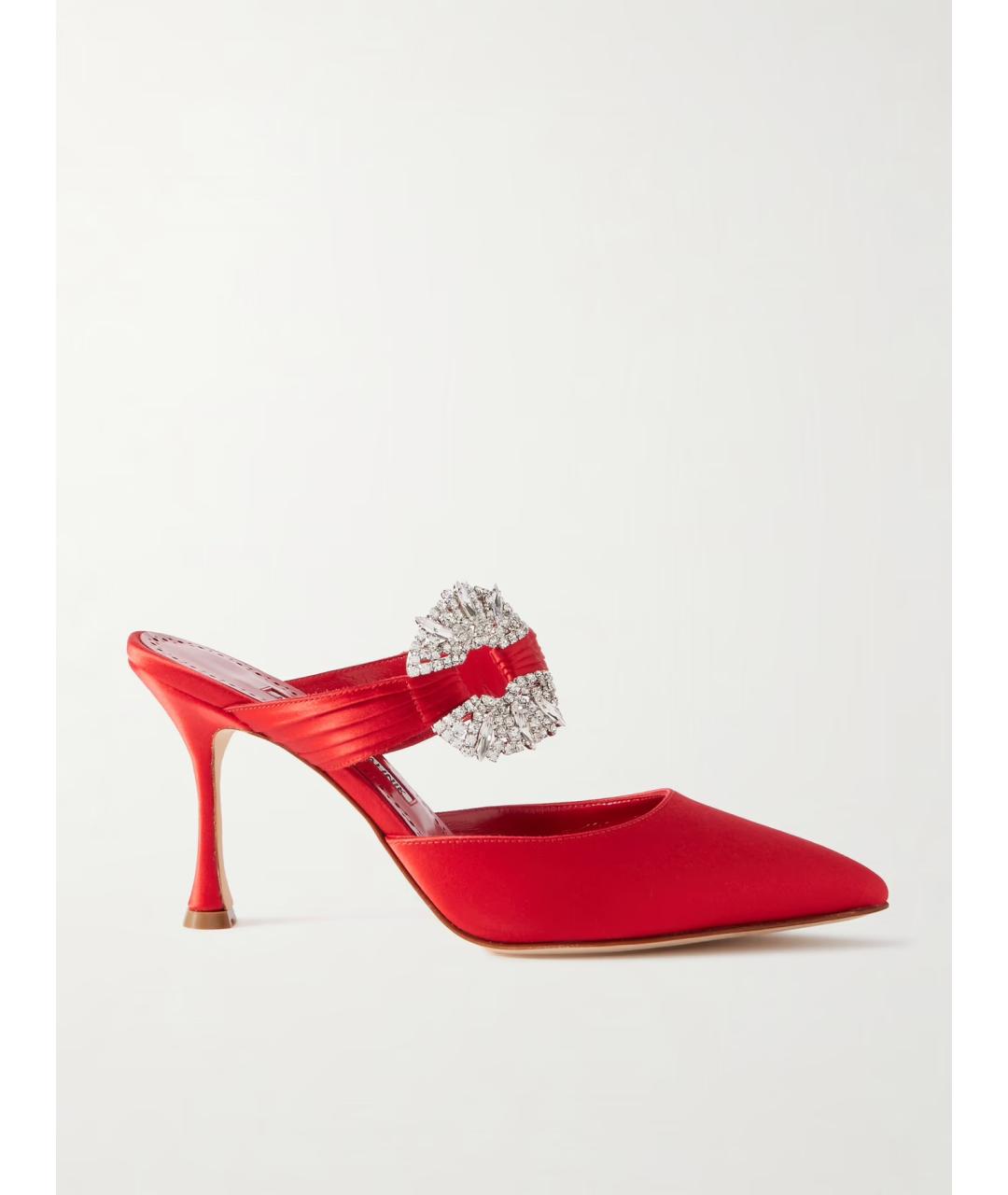 MANOLO BLAHNIK Красные текстильные мюли, фото 5