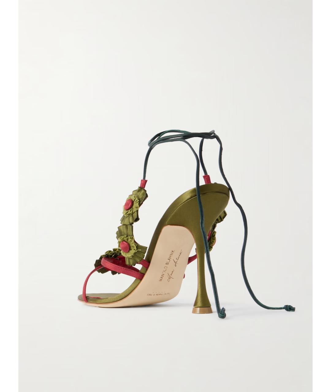 MANOLO BLAHNIK Хаки текстильные босоножки, фото 3