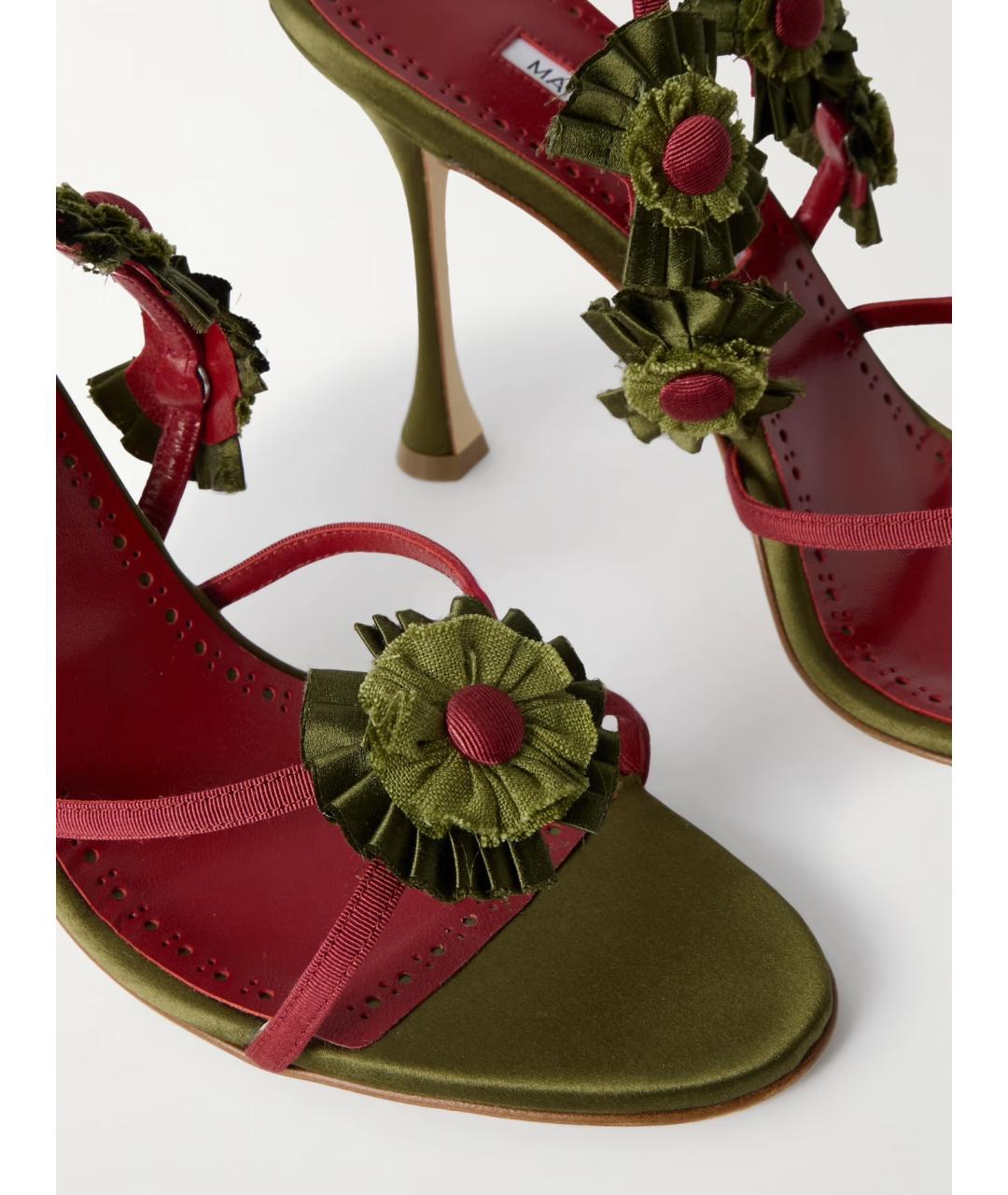 MANOLO BLAHNIK Хаки текстильные босоножки, фото 4