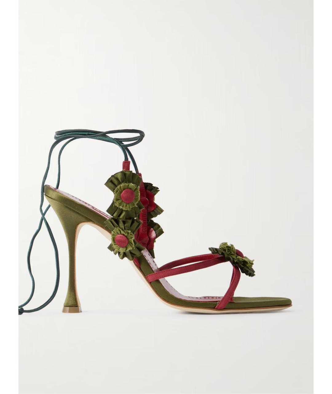 MANOLO BLAHNIK Хаки текстильные босоножки, фото 5