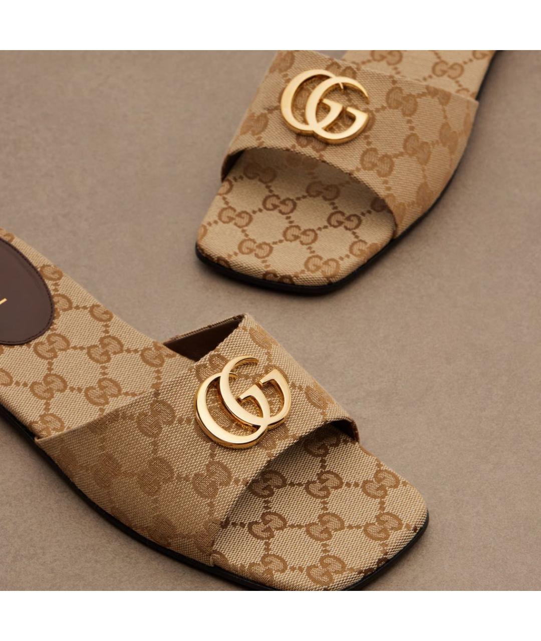 GUCCI Бежевые текстильные шлепанцы, фото 6
