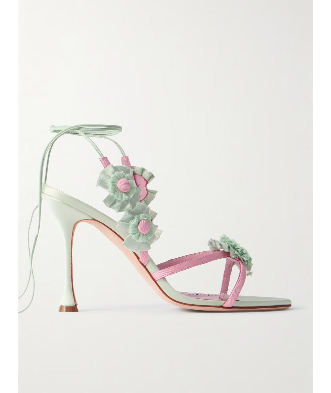 MANOLO BLAHNIK Салатовые текстильные босоножки, фото 5