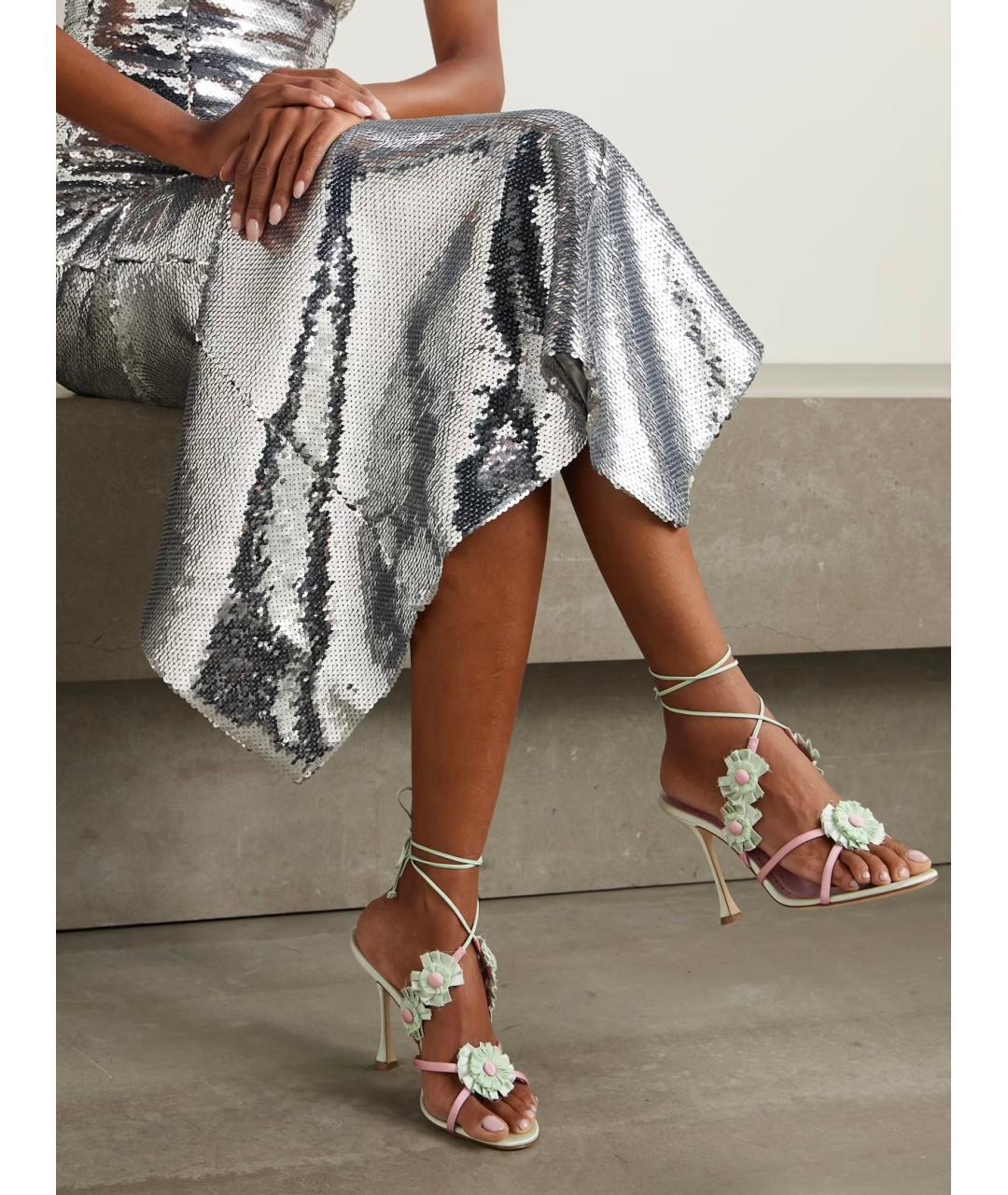MANOLO BLAHNIK Салатовые текстильные босоножки, фото 2