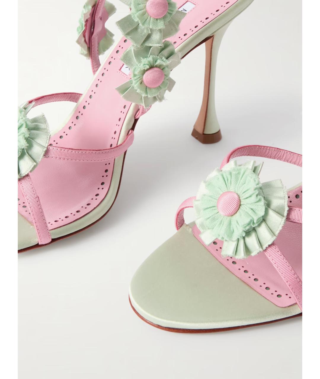 MANOLO BLAHNIK Салатовые текстильные босоножки, фото 4