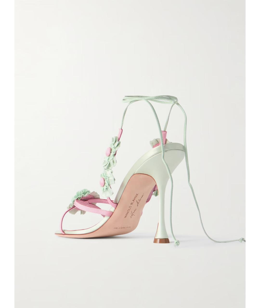 MANOLO BLAHNIK Салатовые текстильные босоножки, фото 3
