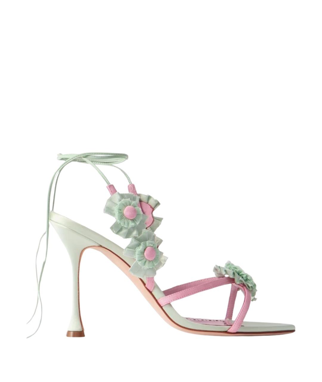 MANOLO BLAHNIK Салатовые текстильные босоножки, фото 1