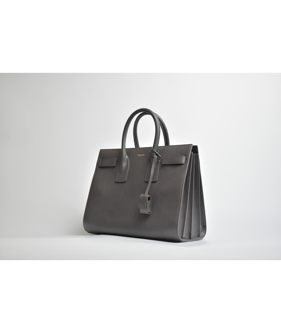 SAINT LAURENT Серая кожаная сумка с короткими ручками, фото 2