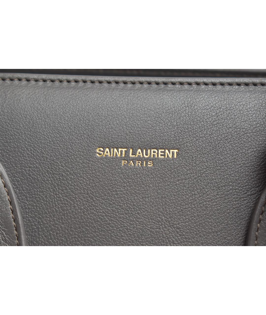 SAINT LAURENT Серая кожаная сумка с короткими ручками, фото 8