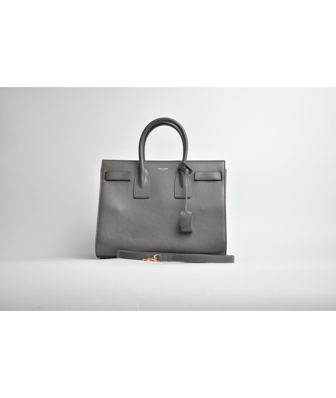 SAINT LAURENT Серая кожаная сумка с короткими ручками, фото 10