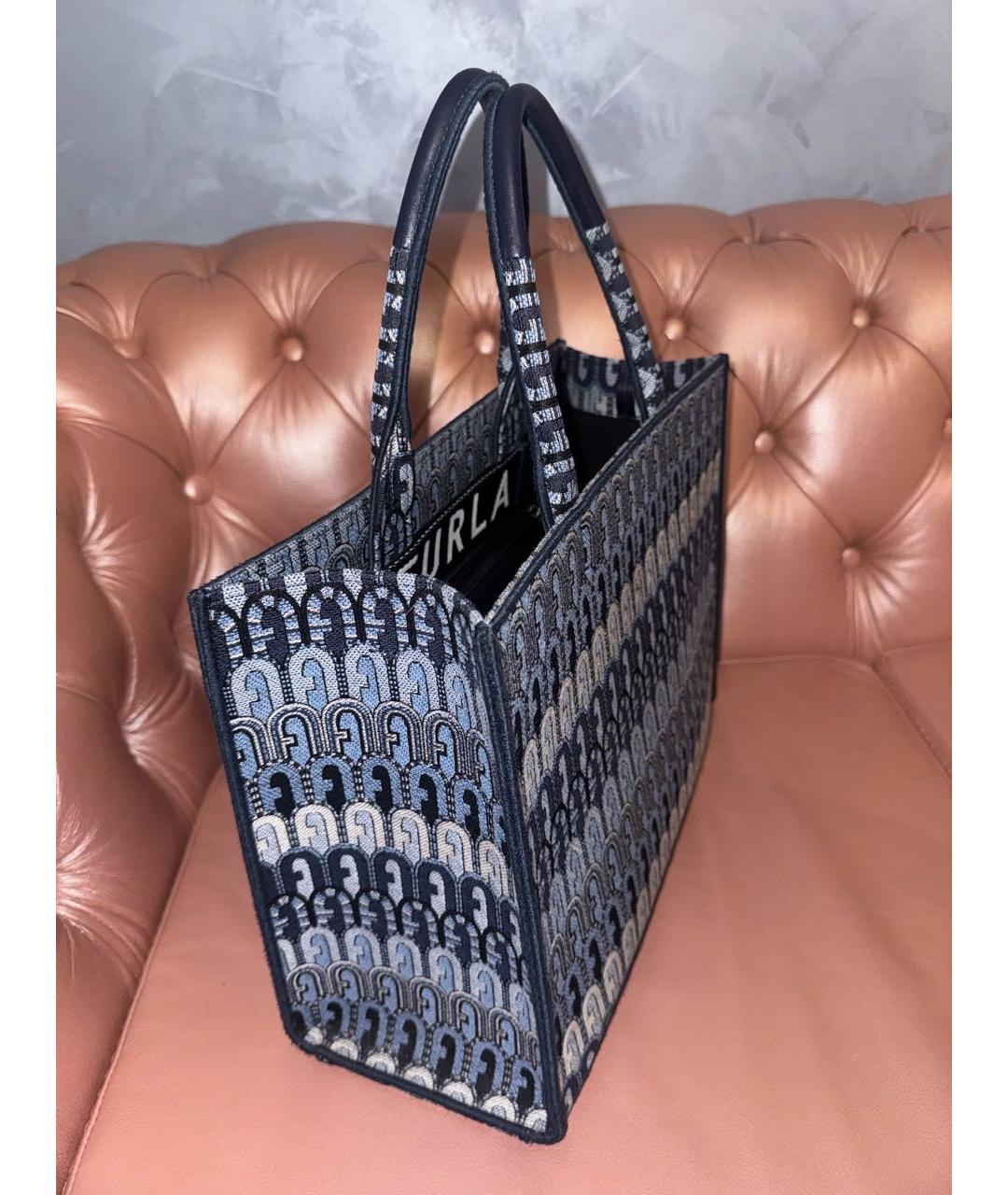 FURLA Темно-синяя жаккардовая сумка тоут, фото 3