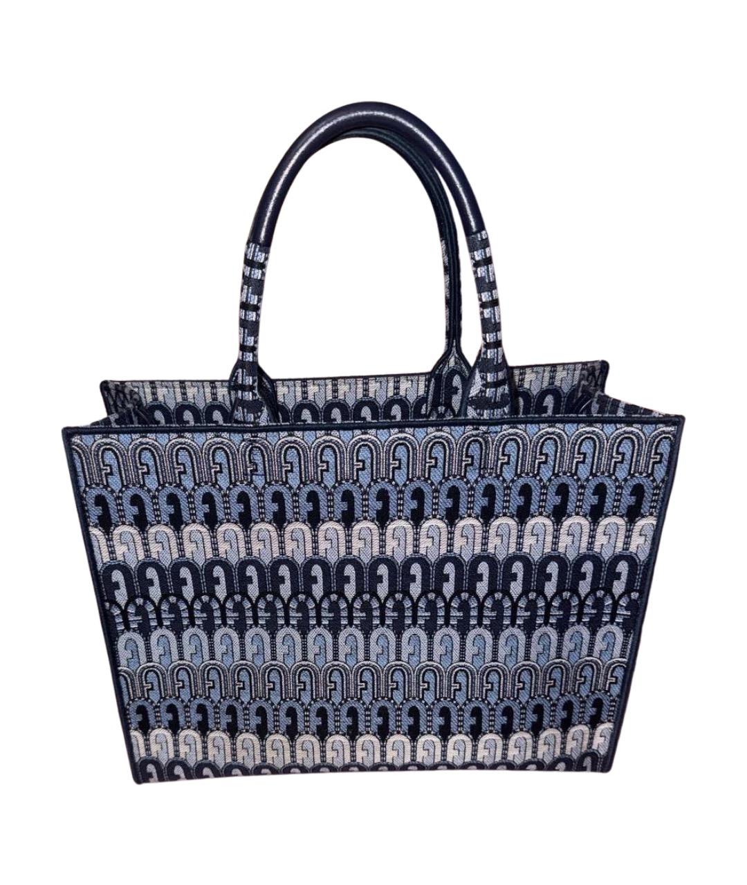 FURLA Темно-синяя жаккардовая сумка тоут, фото 1