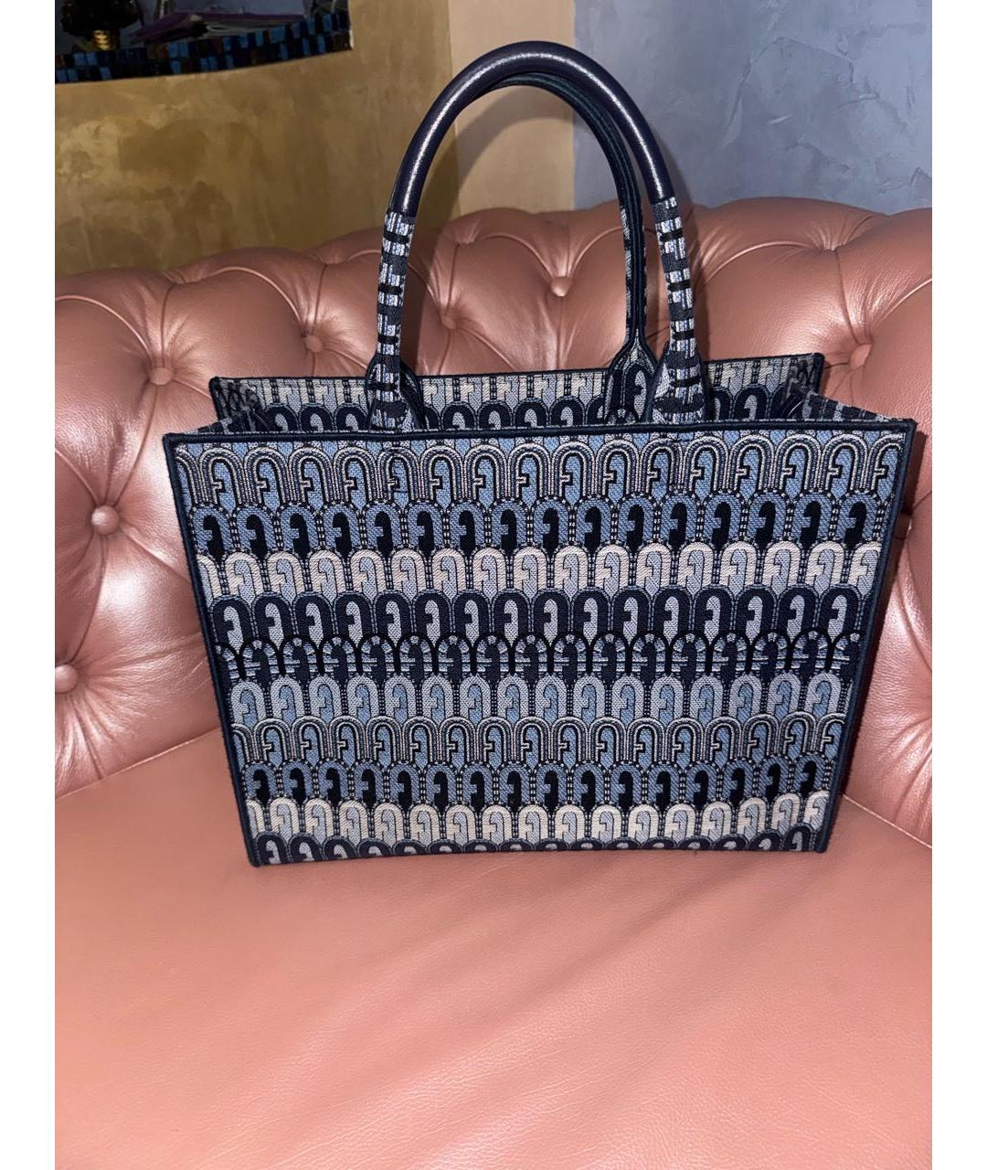 FURLA Темно-синяя жаккардовая сумка тоут, фото 6