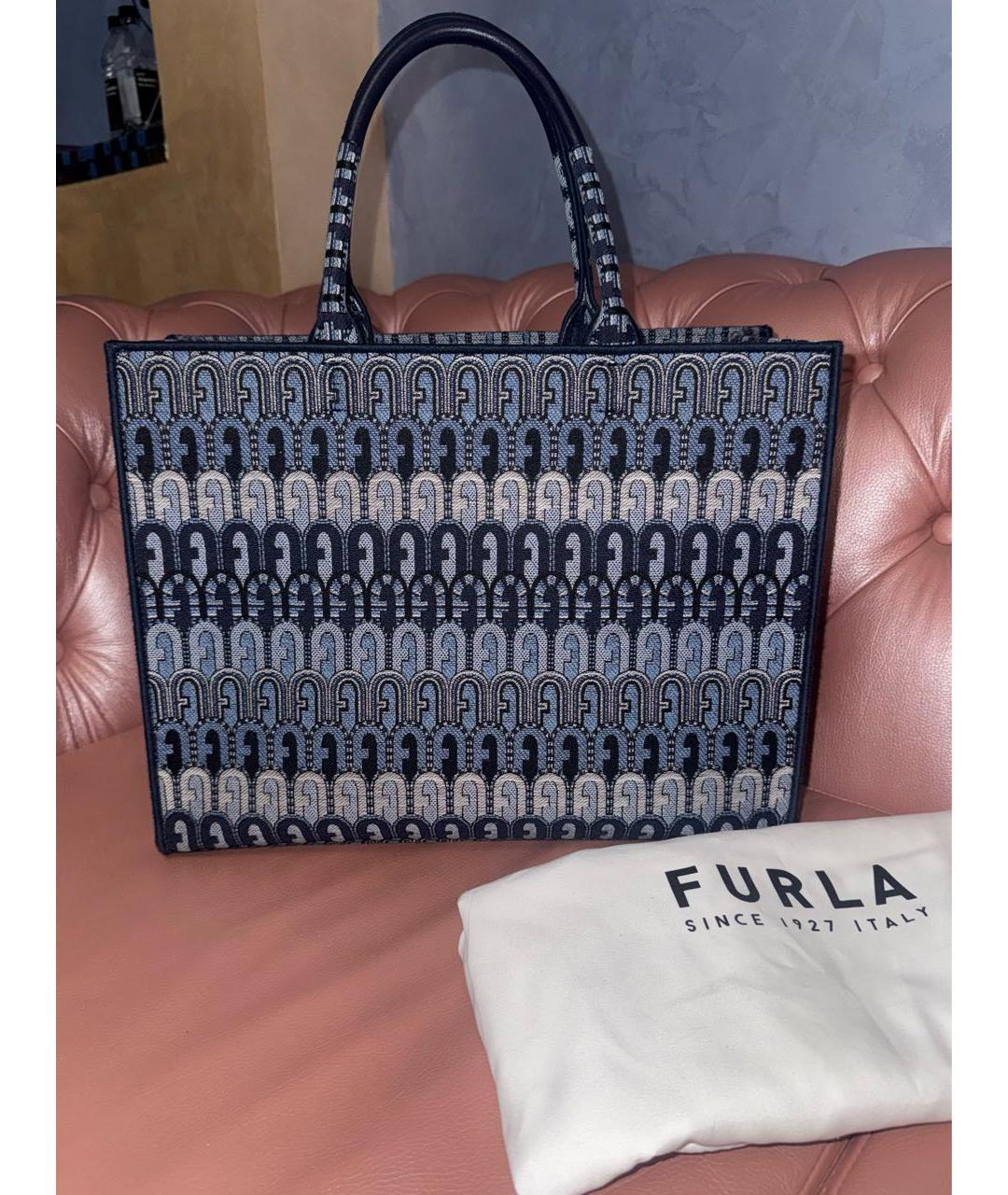 FURLA Темно-синяя жаккардовая сумка тоут, фото 2