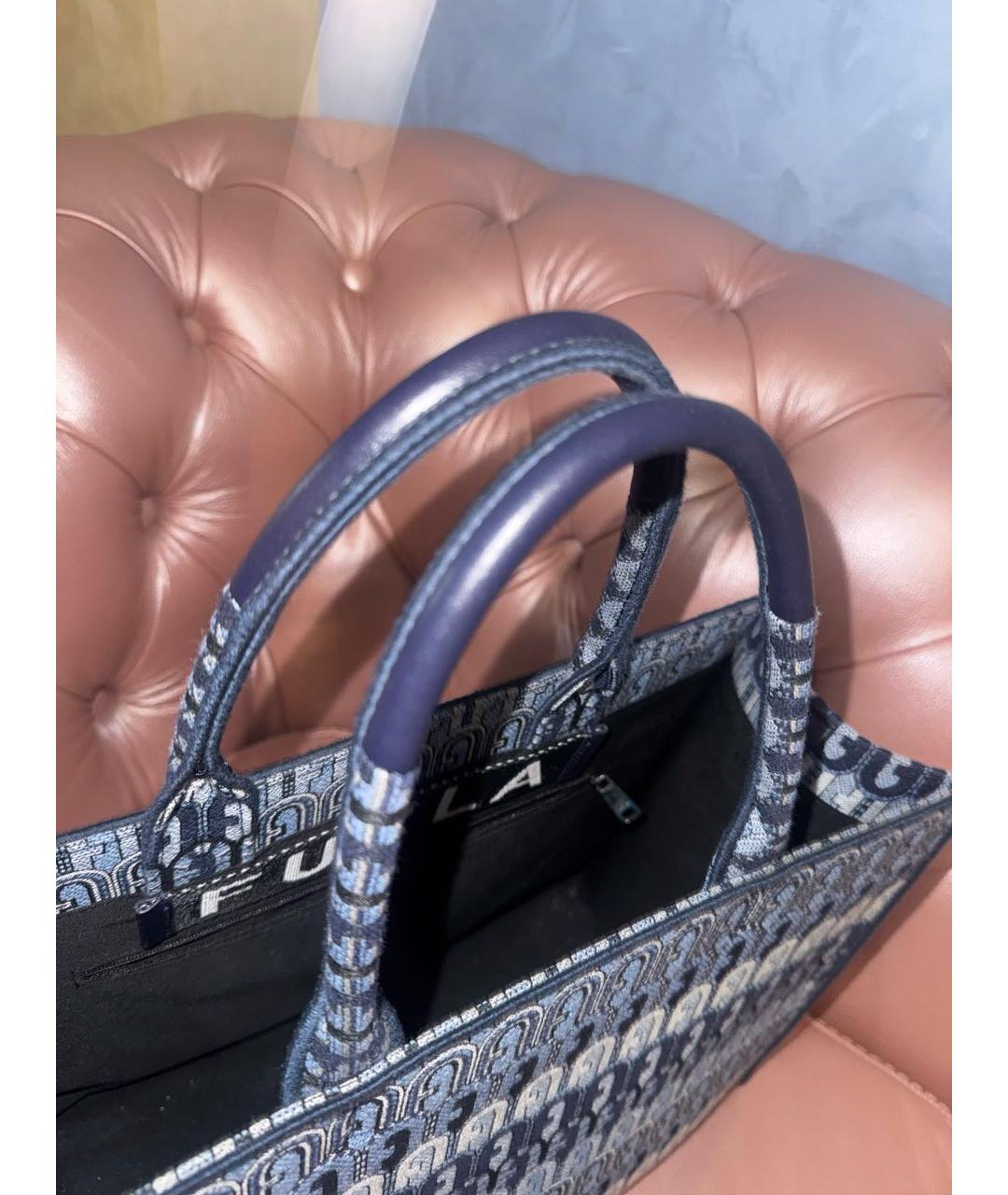 FURLA Темно-синяя жаккардовая сумка тоут, фото 4
