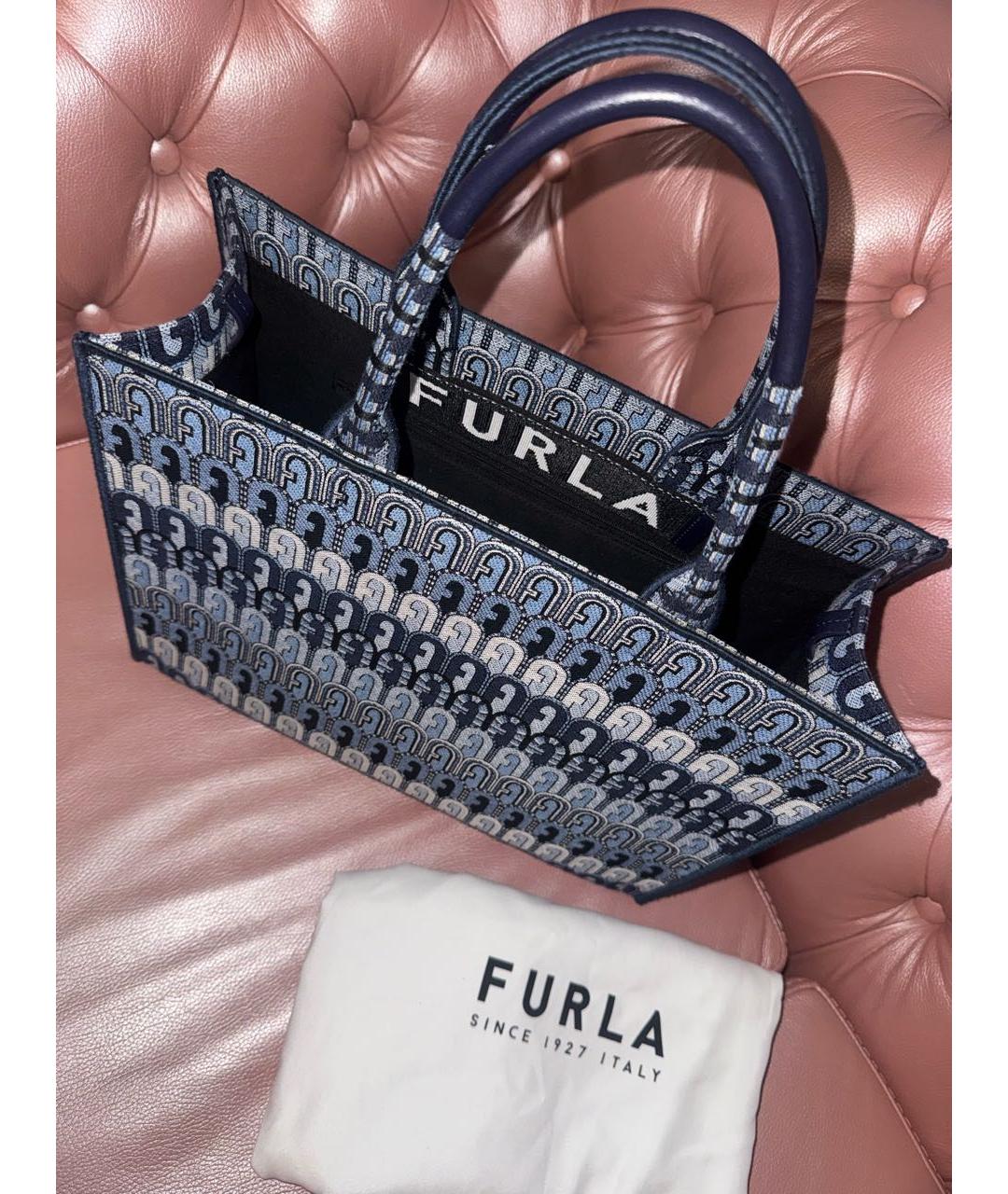 FURLA Темно-синяя жаккардовая сумка тоут, фото 5