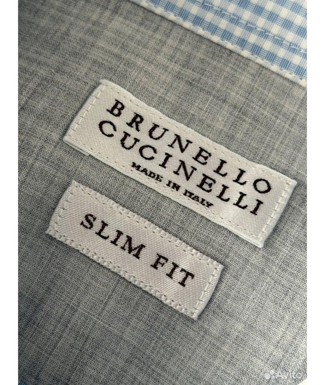 BRUNELLO CUCINELLI Голубая хлопковая кэжуал рубашка, фото 4