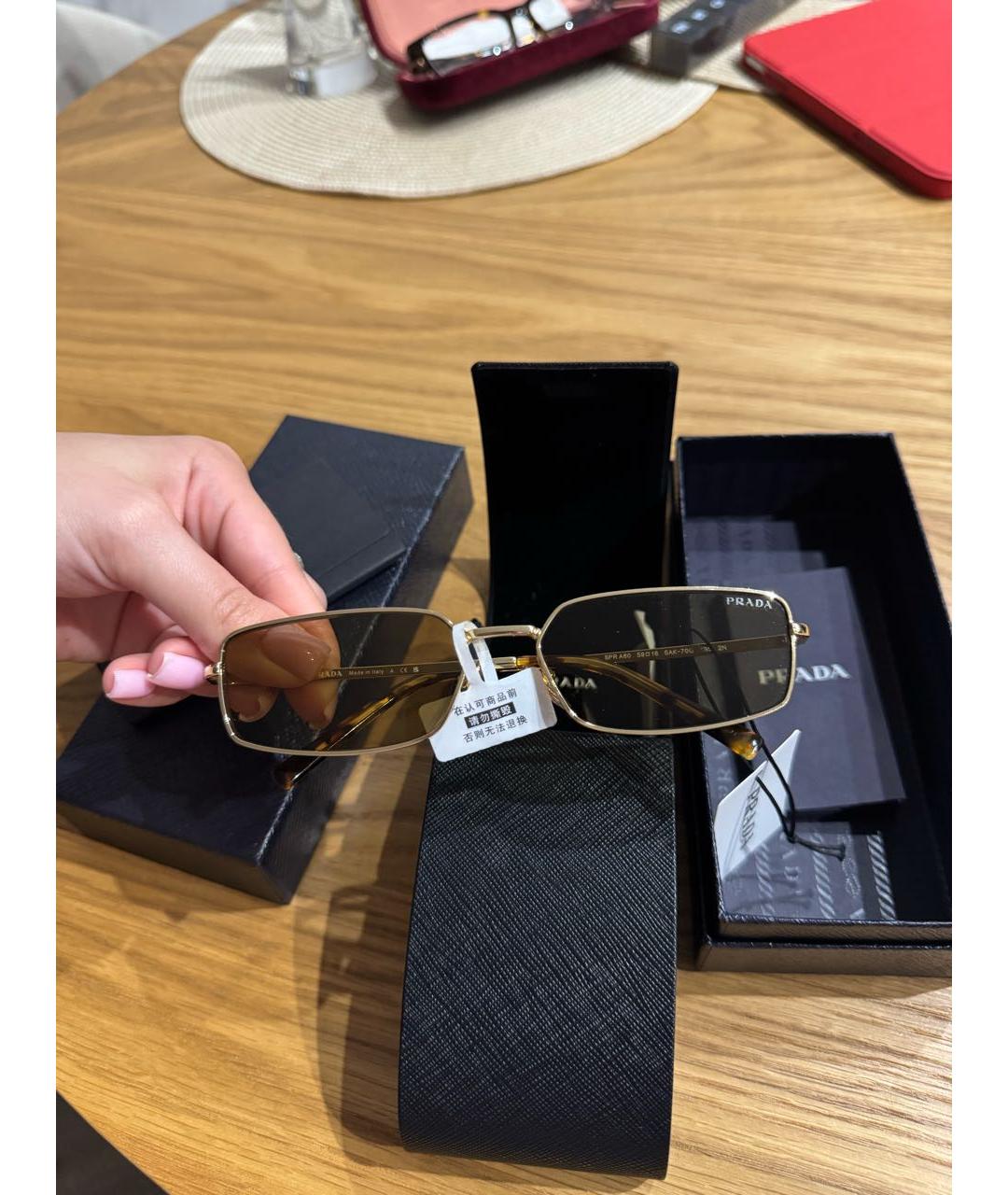 PRADA Золотые металлические солнцезащитные очки, фото 5
