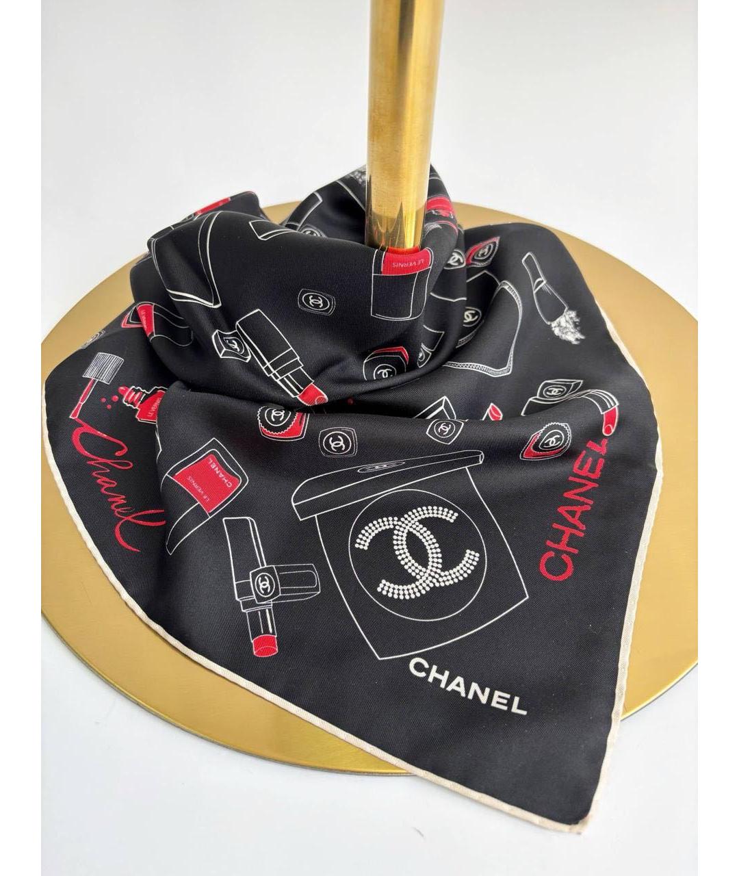 CHANEL Черный шелковый платок, фото 4